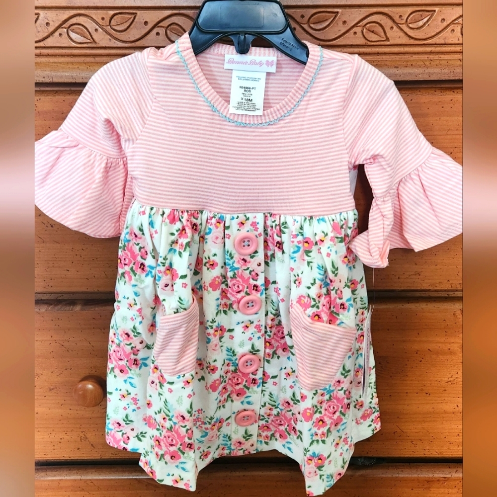 2 pc Pink floral and stripe dress